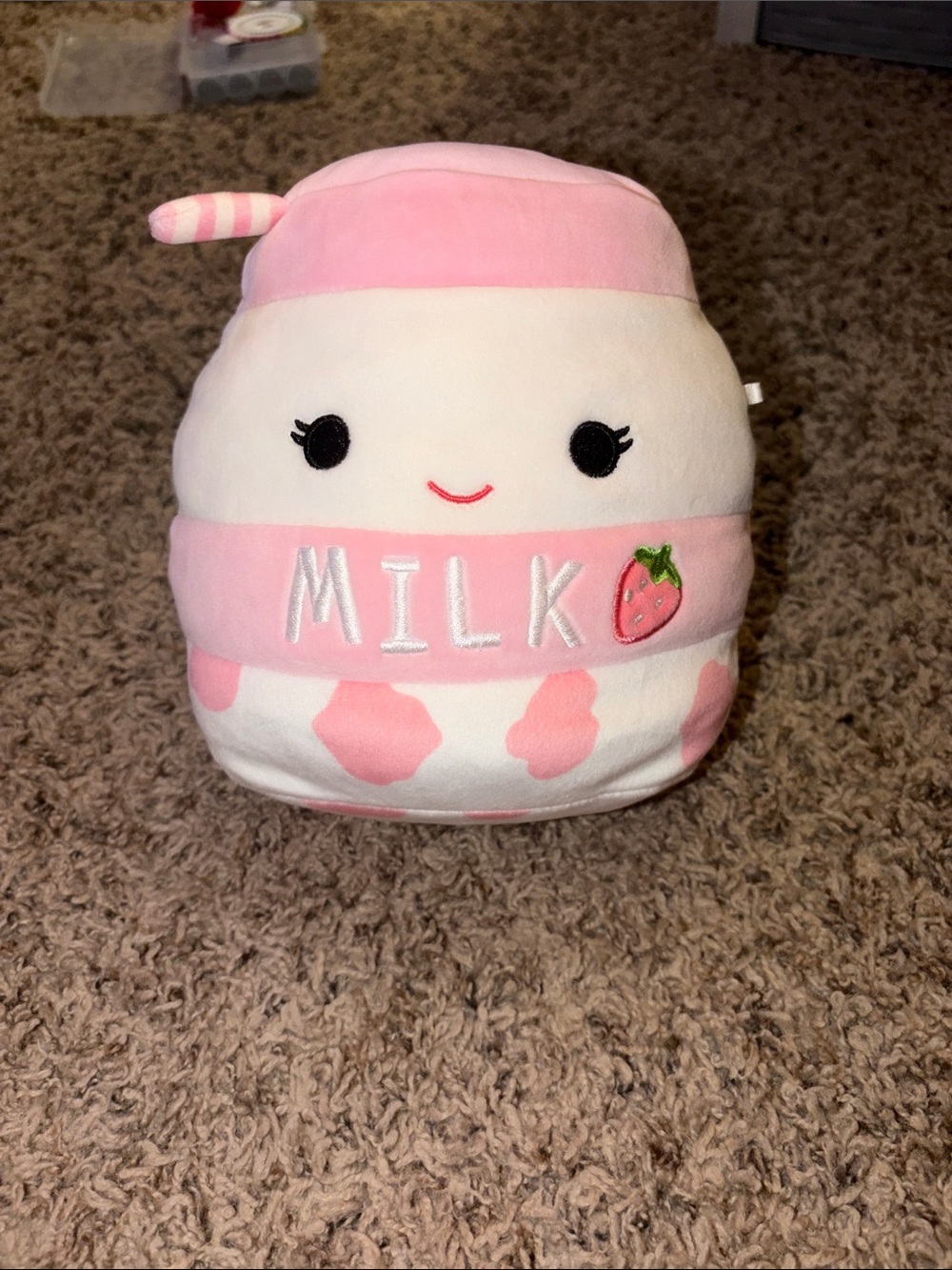Squishmallows 7” Amelie Strawberry Milk Pastel Pink NWOT